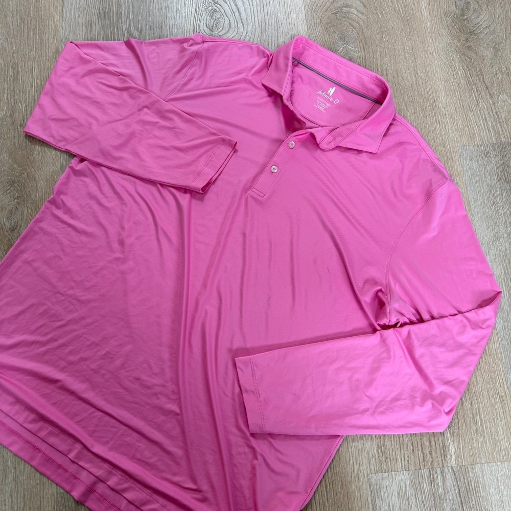 Johnnie-O Featherweight Polo Shirt Mens M Pink Long Sleeve Performance Stretch